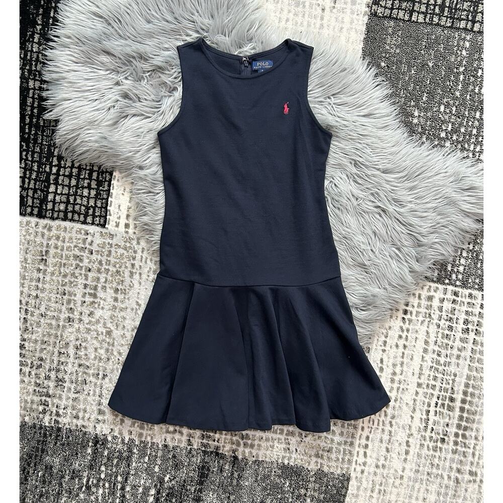 Ralph Lauren Girls Navy Sleeveless Ponte‎ Fit-and-Flare Dress Size XL (16)